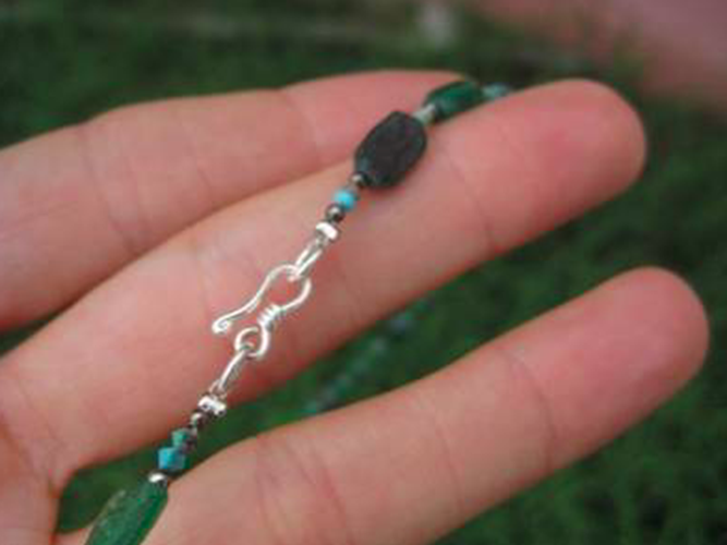 925 Silver Roman Glass Green old Antique Bead Necklace 1200 yrs A3