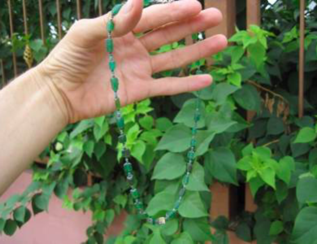 925 Silver Roman Glass Green old Antique Bead Necklace 1200 yrs A3