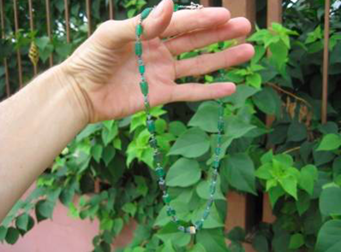 925 Silver Roman Glass Green old Antique Bead Necklace 1200 yrs A3