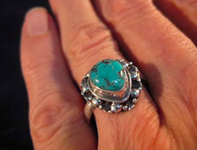 925 Silver Tibetan Turquoise stone Ring jewelry art Nepal Size 7.5 US P