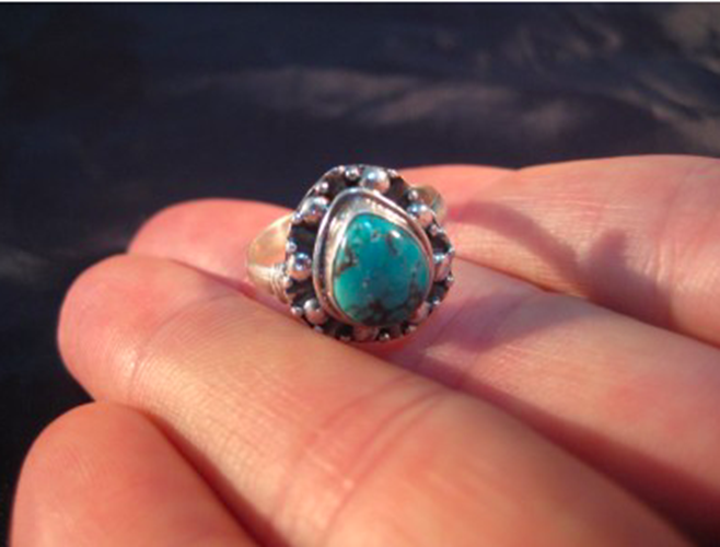 925 Silver Tibetan Turquoise stone Ring jewelry art Nepal Size 7.5 US P