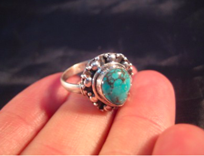 925 Silver Tibetan Turquoise stone Ring jewelry art Nepal Size 7.5 US P