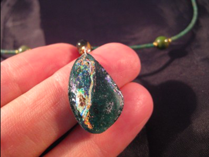 925 Silver Antique Roman Glass Turquoise beads necklace Afghanistan  N2744