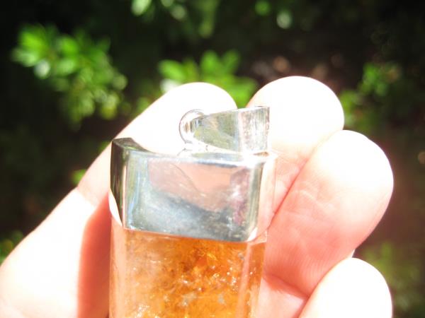 925 Silver Natural Cirtine Citrine Pendant Necklace Taxco Mexico A48699