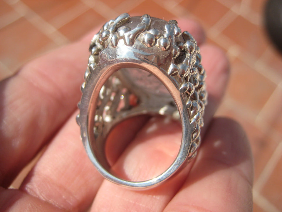 925 Silver Black Rutile Quartz  Ring Taxco Mexico Size 7.75 A8366