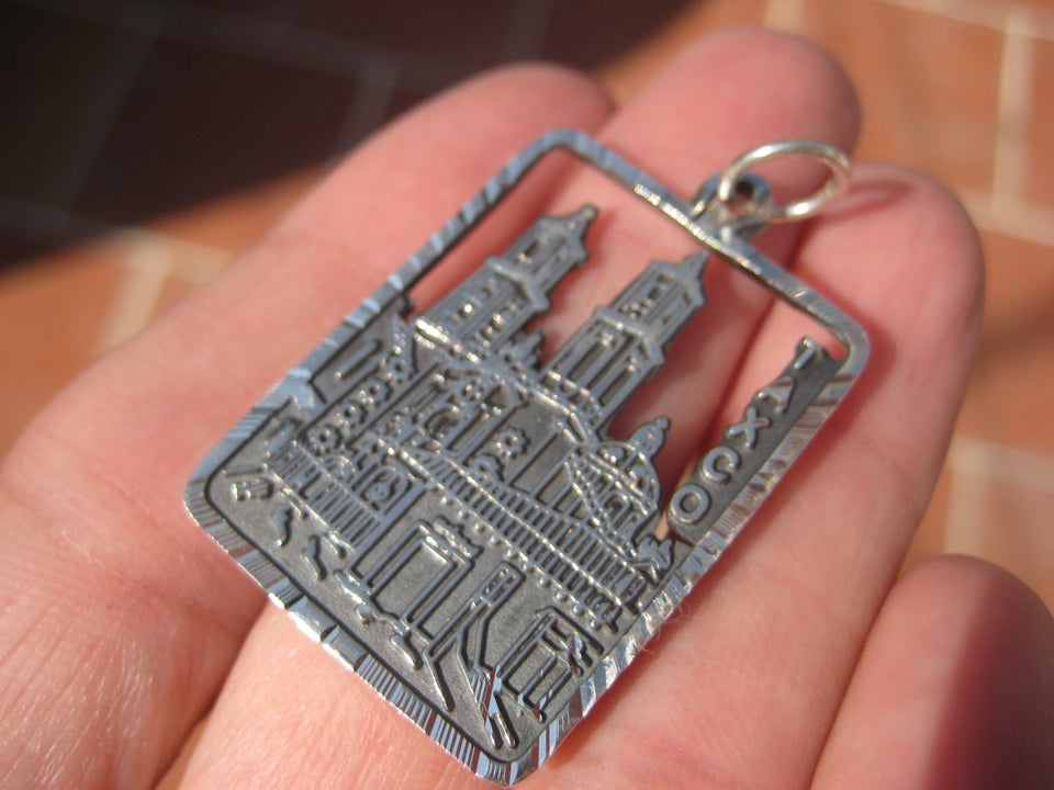 950 Silver Authentic Taxco Mexico 270 Year Old Church Santa Prisca Pendant A742
