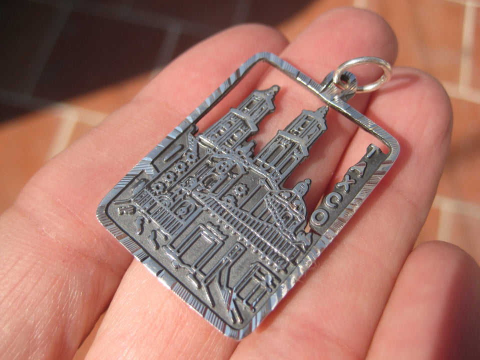 950 Silver Authentic Taxco Mexico 270 Year Old Church Santa Prisca Pendant A742