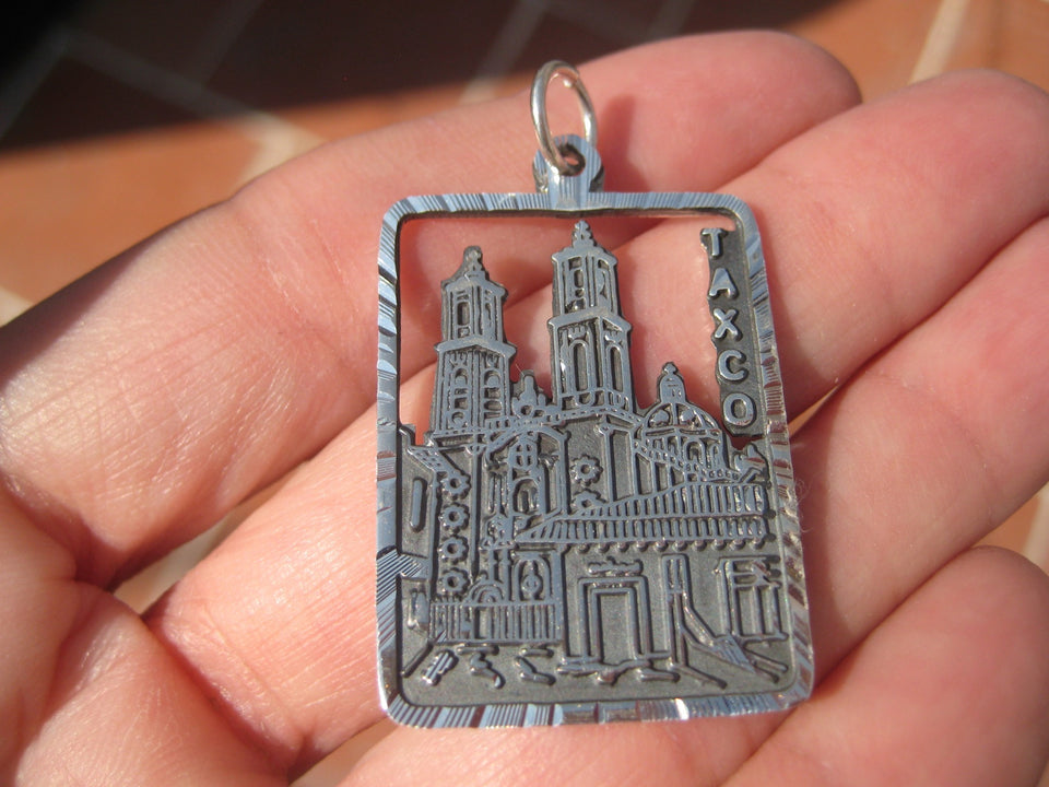 950 Silver Authentic Taxco Mexico 270 Year Old Church Santa Prisca Pendant A742