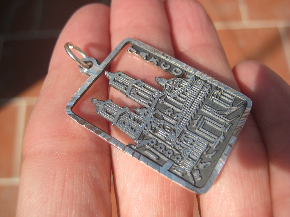 950 Silver Authentic Taxco Mexico 270 Year Old Church Santa Prisca Pendant A742