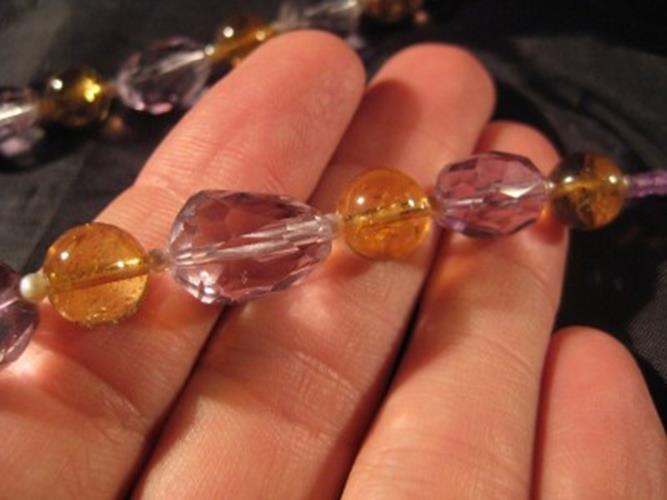 925 Silver Citrine Amethyst crystal mineral necklace jewelry Afghanistan N2733