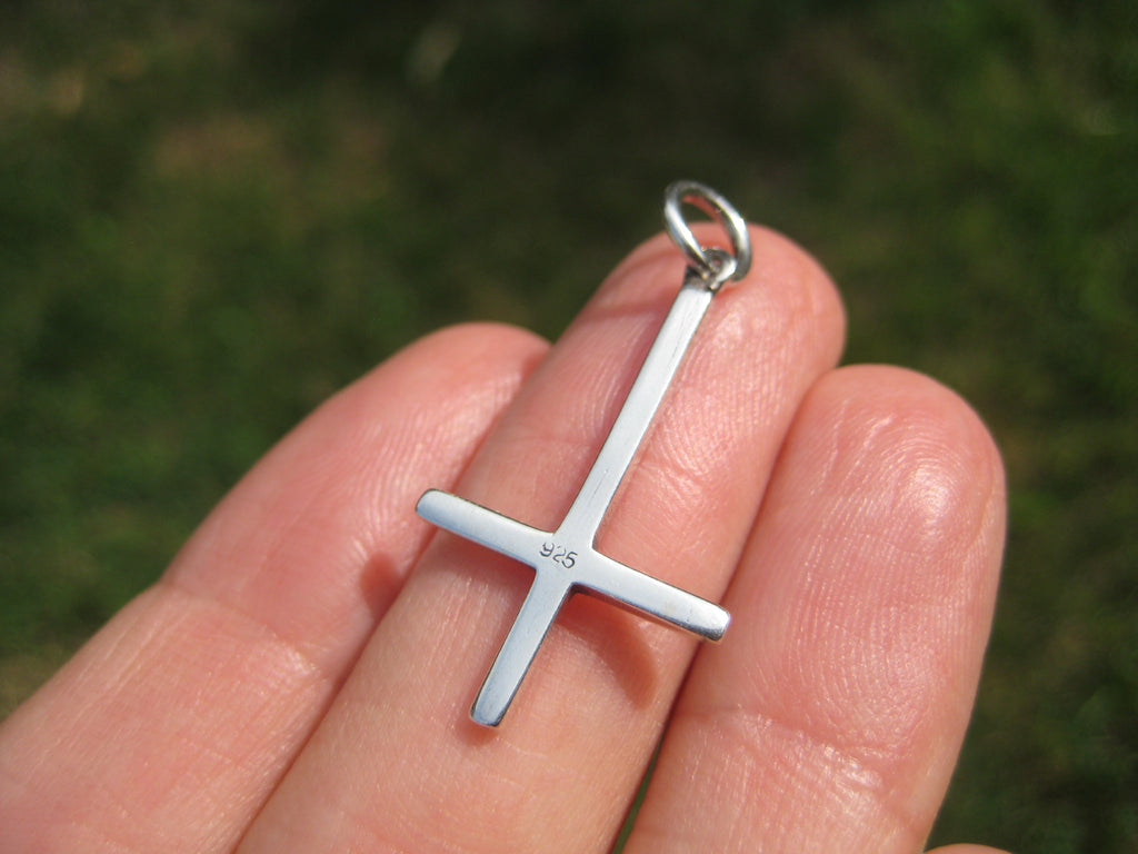 Small 925 Sterling Silver Inverted Upside Down Satanic Cross