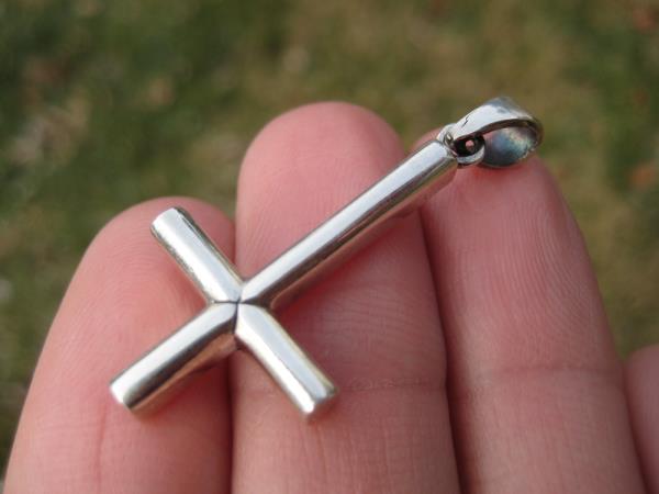 2 Long Silver UPSIDE down CROSS Satanic Necklace.