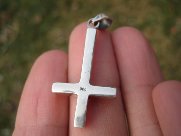 2 Long Silver UPSIDE down CROSS Satanic Necklace.