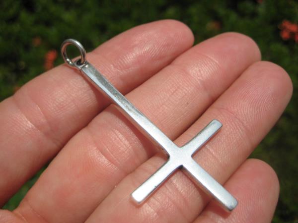 925 Silver Extra Large Petrine Saint Peter's Inverted Cross Satanic Pendant