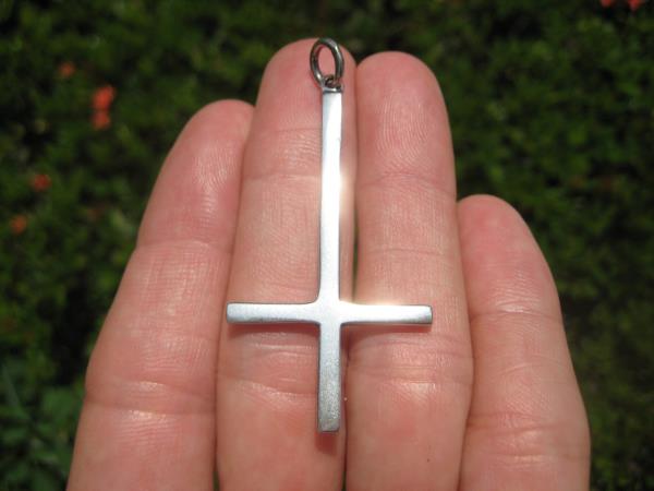 925 Silver Extra Large Petrine Saint Peter's Inverted Cross Satanic Pendant