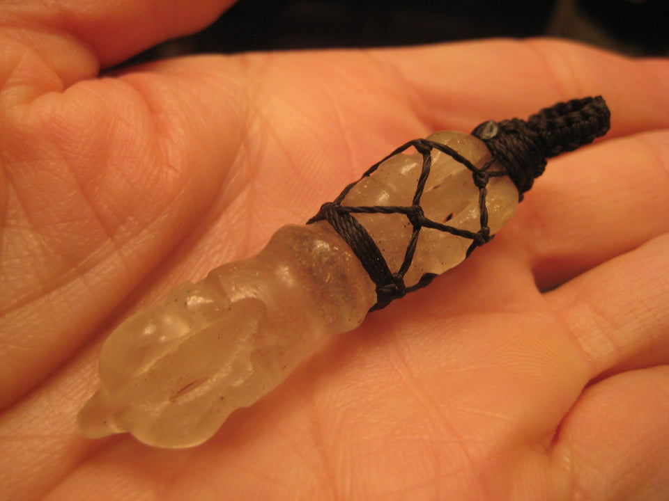 Natural Quartz Crystal Vajra Dorje Pendant Necklace Carving  Nepal Jewelry A236