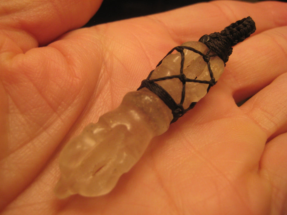 Natural Quartz Crystal Vajra Dorje Pendant Necklace Carving  Nepal Jewelry A236