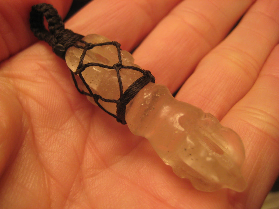 Natural Quartz Crystal Vajra Dorje Pendant Necklace Carving  Nepal Jewelry A236