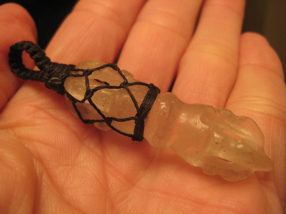 Natural Quartz Crystal Vajra Dorje Pendant Necklace Carving  Nepal Jewelry A236