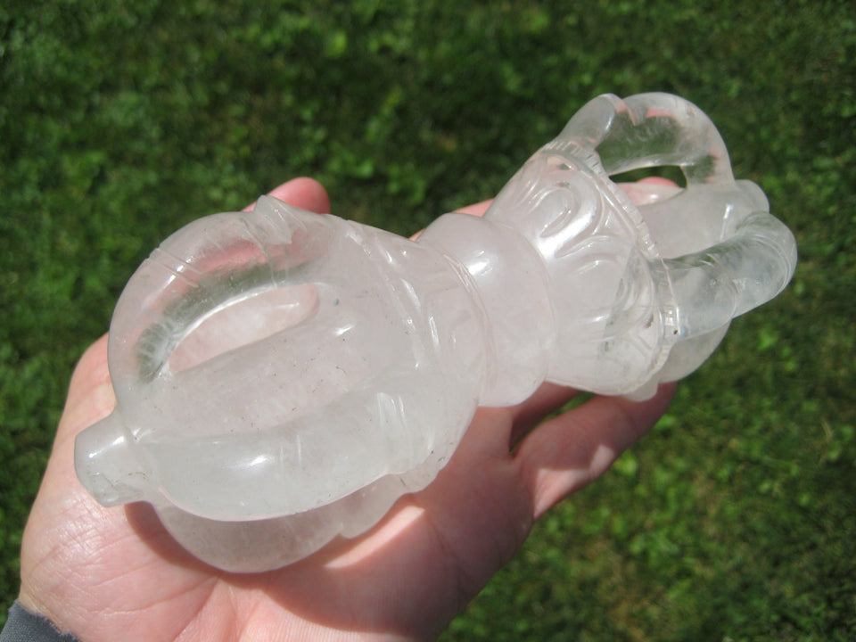 Large Natural Quartz Crystal Vajra Dorje stone Nepal Art Statue Carving A4745