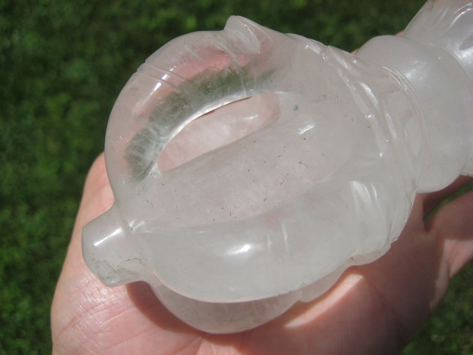 Large Natural Quartz Crystal Vajra Dorje stone Nepal Art Statue Carving A4745