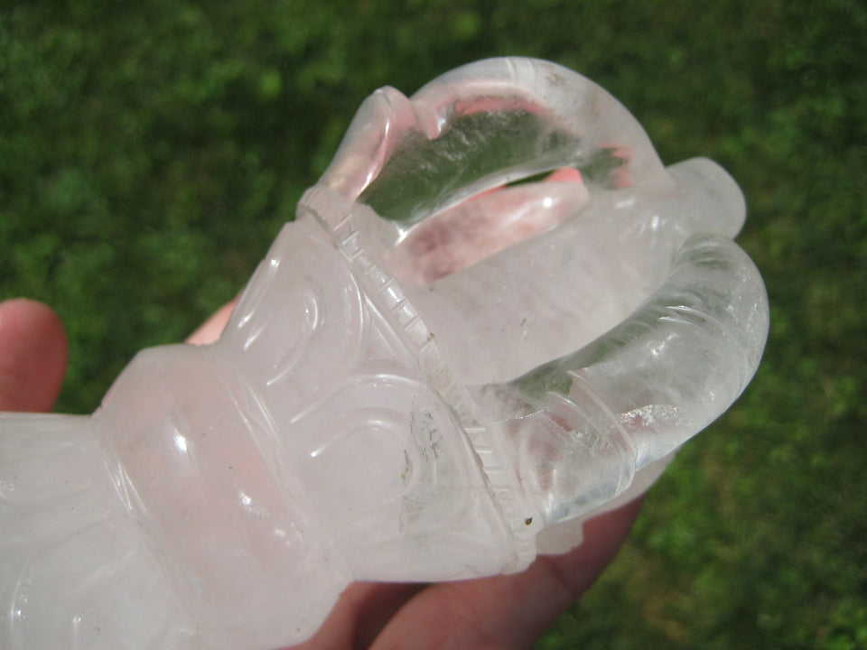 Large Natural Quartz Crystal Vajra Dorje stone Nepal Art Statue Carving A4745