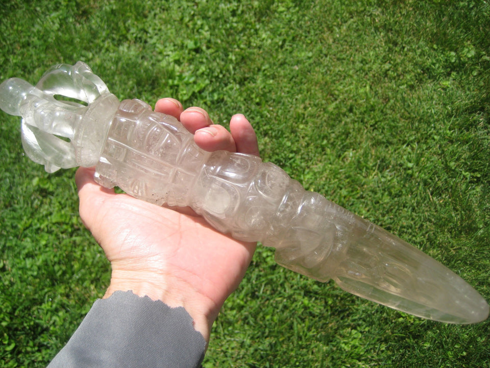 Large Natural Smokey Himalayan Quartz Crystal Phurba Phurpa Dagger Nepal A863