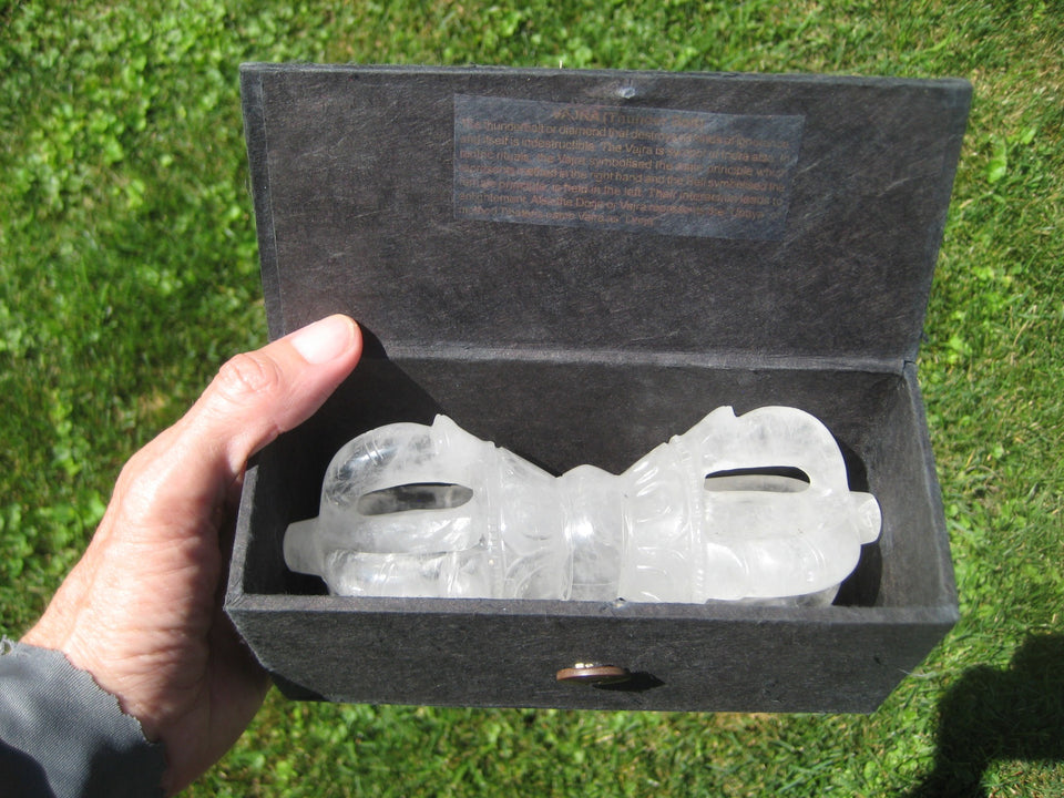 Large Natural Quartz Crystal Vajra Dorje stone Nepal Art Statue Carving A4745