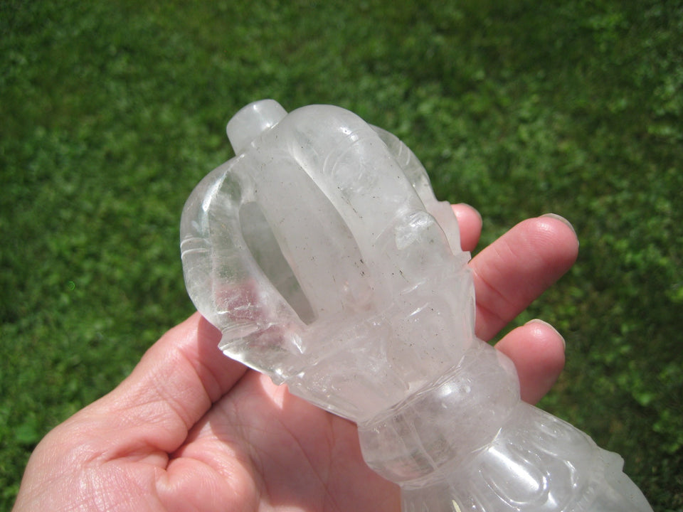 Large Natural Quartz Crystal Vajra Dorje stone Nepal Art Statue Carving A4745