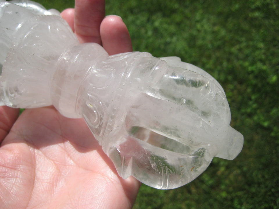 Large Natural Quartz Crystal Vajra Dorje stone Nepal Art Statue Carving A4745