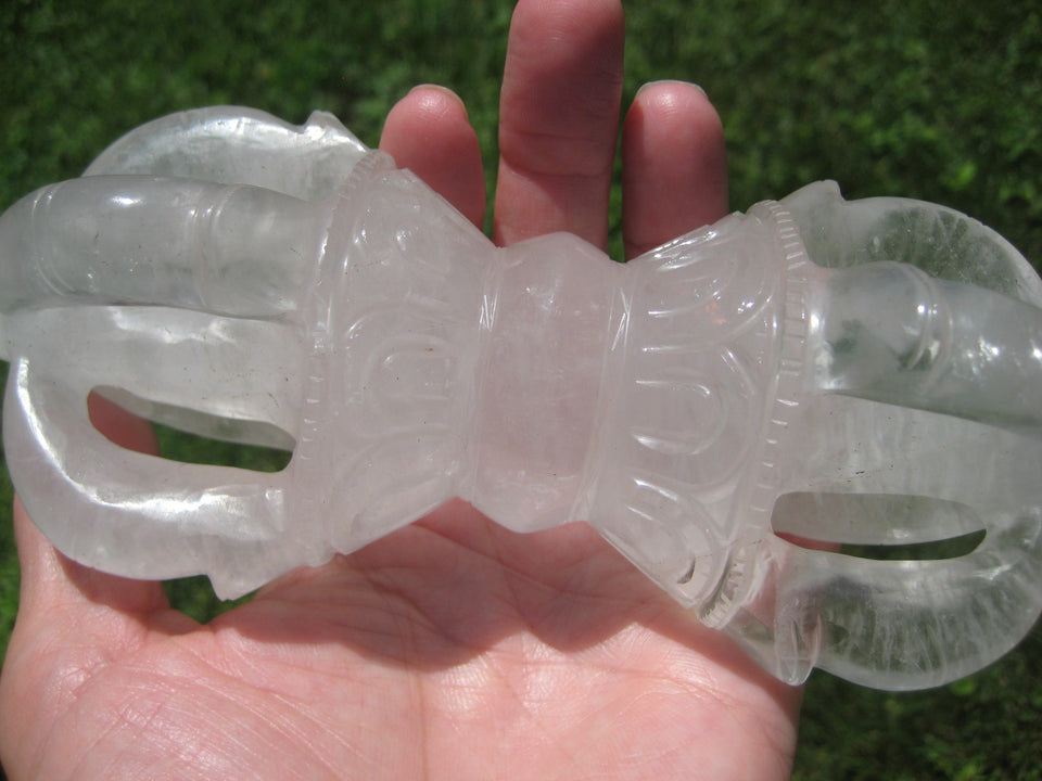 Large Natural Quartz Crystal Vajra Dorje stone Nepal Art Statue Carving A4745