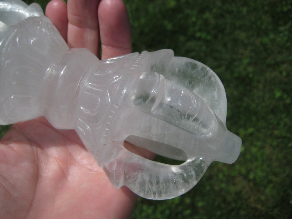Large Natural Quartz Crystal Vajra Dorje stone Nepal Art Statue Carving A4745