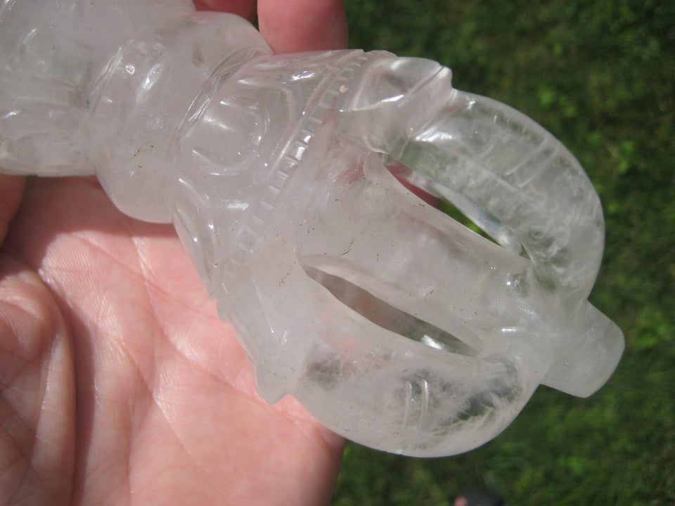 Large Natural Quartz Crystal Vajra Dorje stone Nepal Art Statue Carving A4745