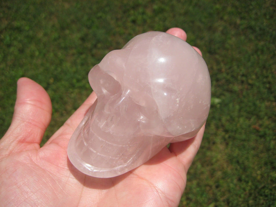 3.25" Natural Rose Quartz Crystal Skull Carving Mineral Stone Statue Art  A575