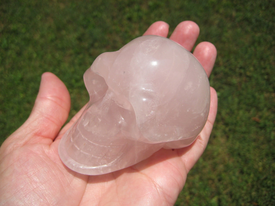 3.25" Natural Rose Quartz Crystal Skull Carving Mineral Stone Statue Art  A575