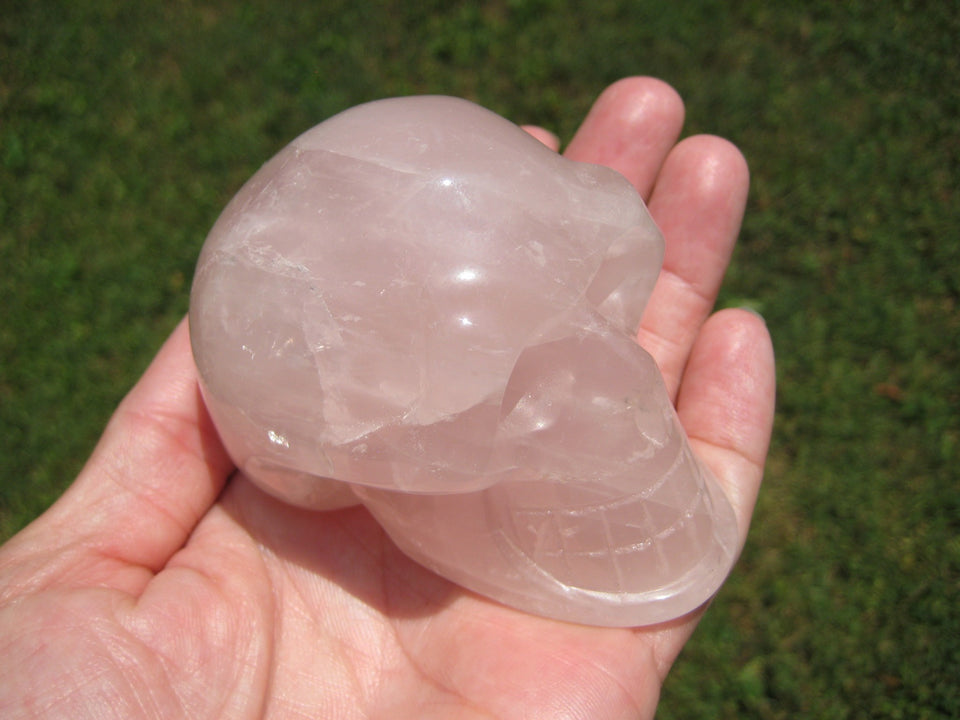3.25" Natural Rose Quartz Crystal Skull Carving Mineral Stone Statue Art  A575