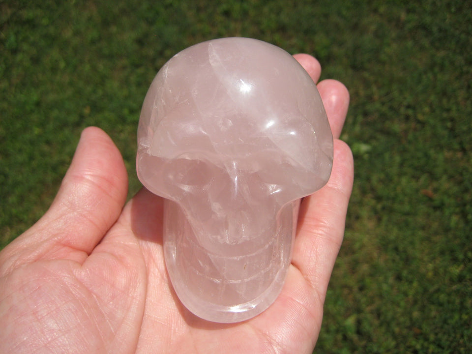 3.25" Natural Rose Quartz Crystal Skull Carving Mineral Stone Statue Art  A575