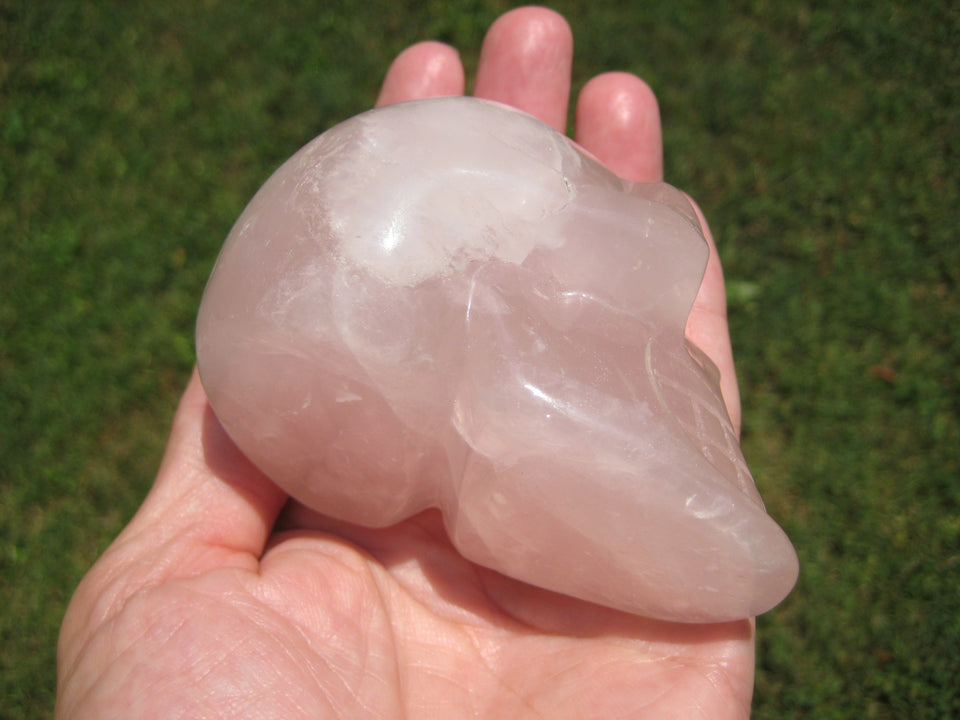 3.25" Natural Rose Quartz Crystal Skull Carving Mineral Stone Statue Art  A575