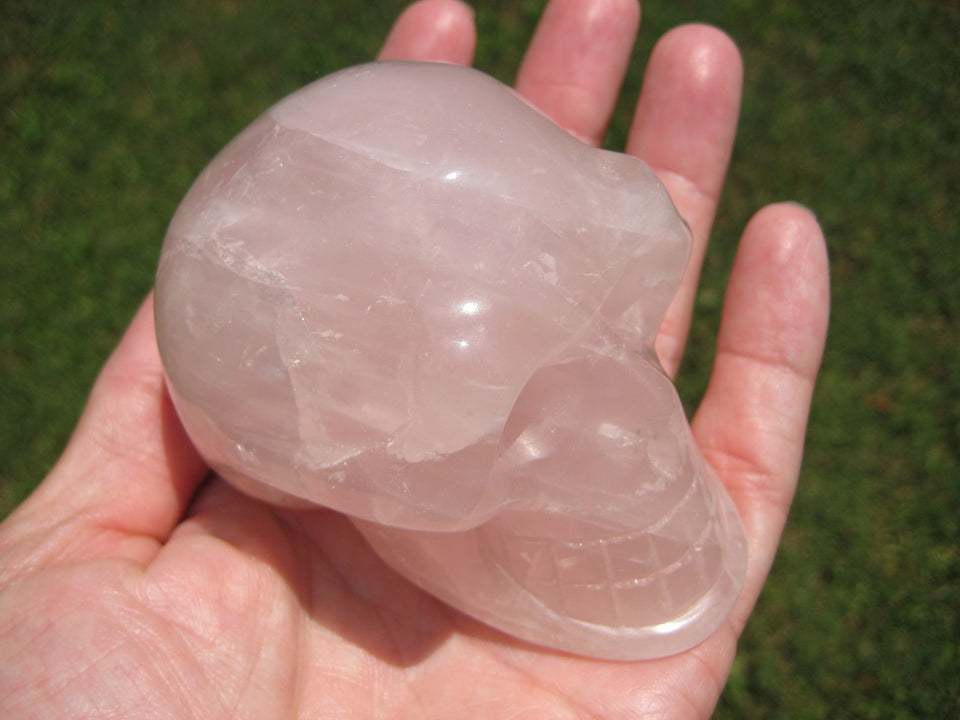 3.25" Natural Rose Quartz Crystal Skull Carving Mineral Stone Statue Art  A575