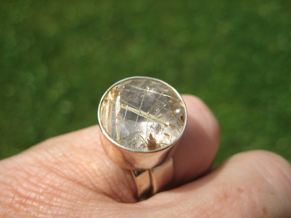 925 Silver Golden Rutile Quartz Ring Taxco Mexico Size 5.5 US Adjustable A2742