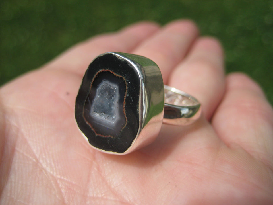925 Silver Agate Geode Drusy Ring Taxco Mexico Size 6 A3353