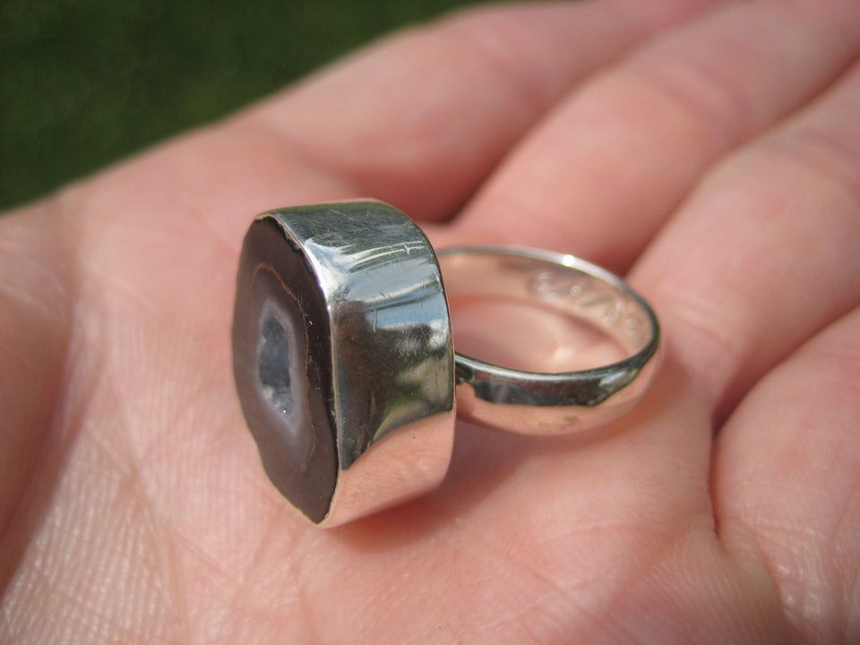 925 Silver Agate Geode Drusy Ring Taxco Mexico Size 6 A3353