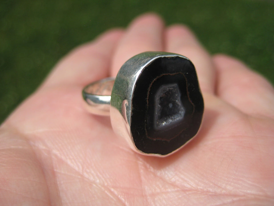 925 Silver Agate Geode Drusy Ring Taxco Mexico Size 6 A3353