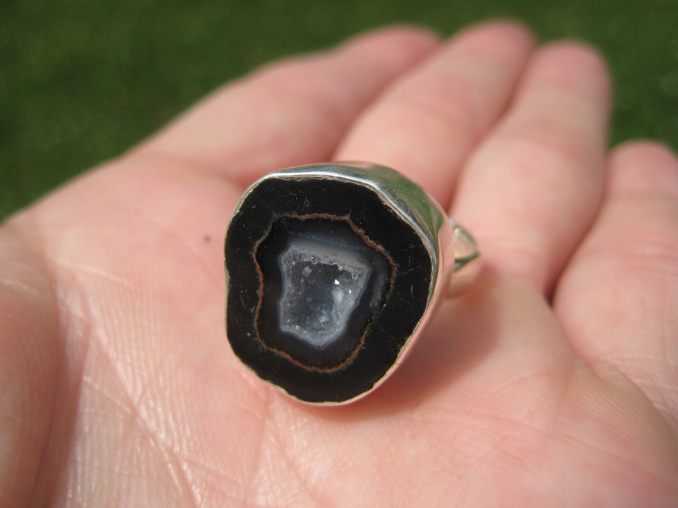 925 Silver Agate Geode Drusy Ring Taxco Mexico Size 6 A3353