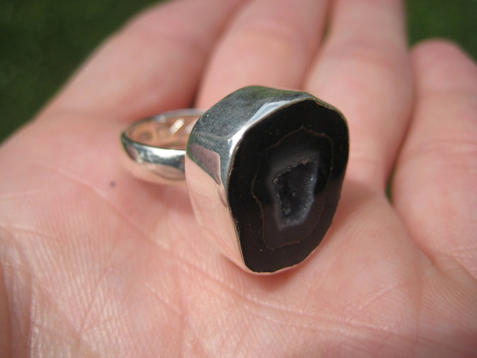 925 Silver Agate Geode Drusy Ring Taxco Mexico Size 6 A3353