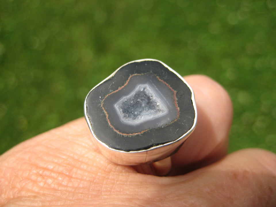 925 Silver Agate Geode Drusy Ring Taxco Mexico Size 6 A3353