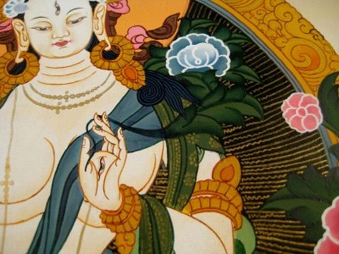 24 K Gold White Tara Dragon Thangka Thanka paintng Nepal Himalayan Art N3866