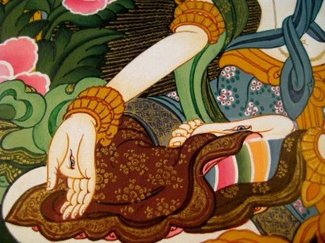 24 K Gold White Tara Dragon Thangka Thanka paintng Nepal Himalayan Art N3866