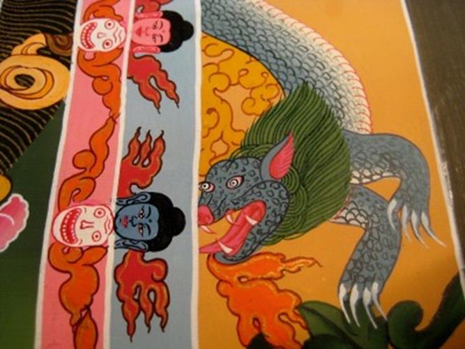 24 K Gold White Tara Dragon Thangka Thanka paintng Nepal Himalayan Art N3866