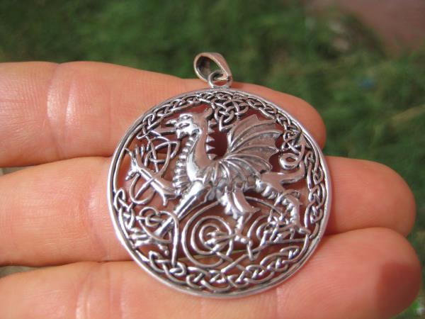925 Sterling Silver Celtic Dragon Pendant Wicca A46